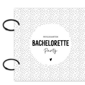 Invulboekje vrijgezellenfeest voor de bruid. Op de voorkant staat bachelorette party