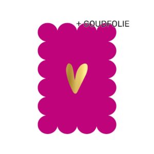 Roze wenskaart met bobbelige rand en hartje afbeelding